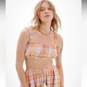 4/$20 American Eagle Plaid Crop cami bra linen blend top NWT- Size XL